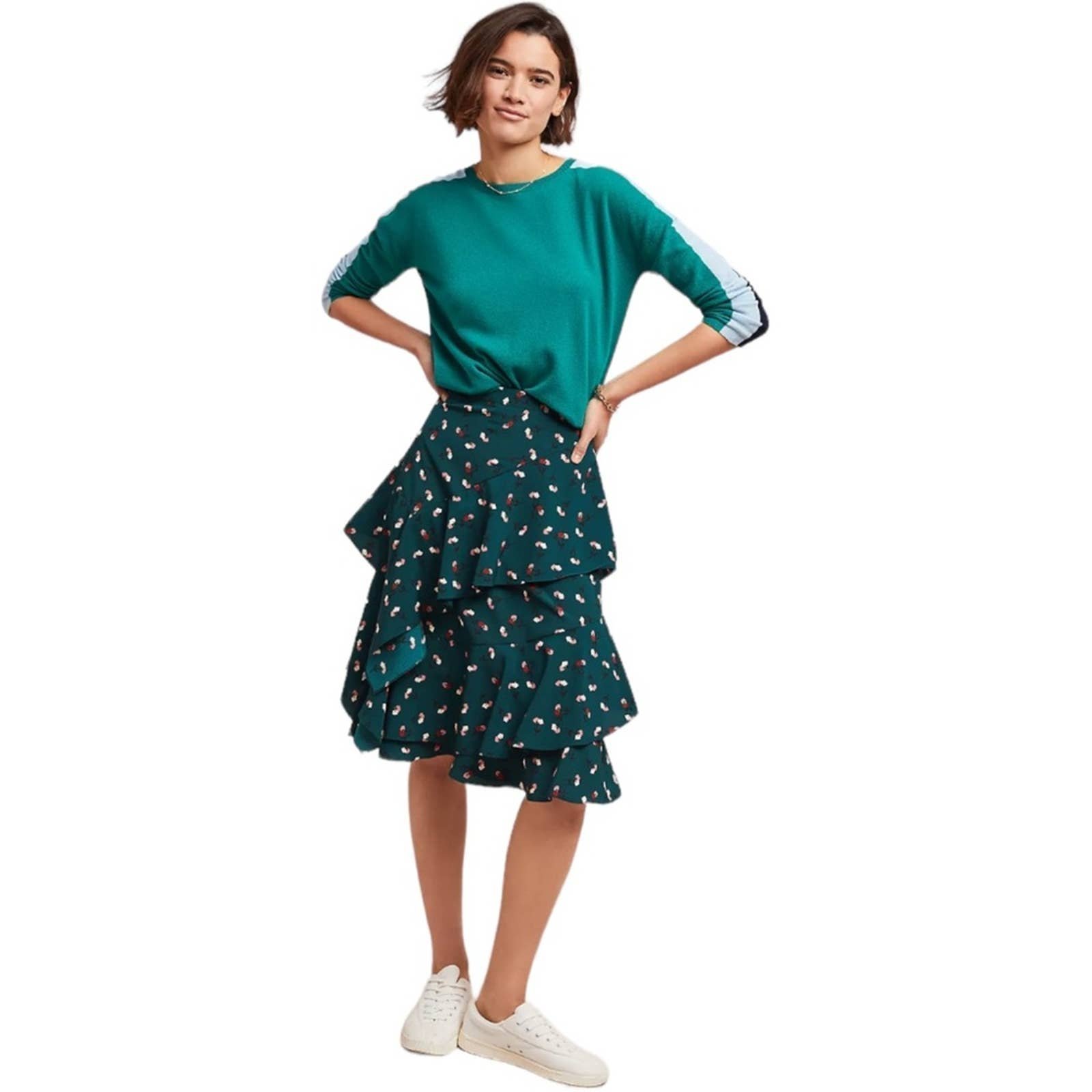 Anthropologie Ranna Gill Women's Medium Marielle Midi Ruffled Skirt Floral
