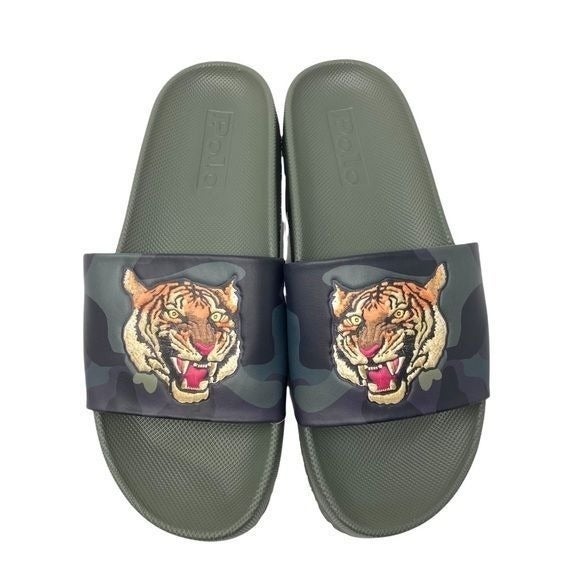 POLO RALPH LAUREN Mens Tiger Pool Slides Green Size 10