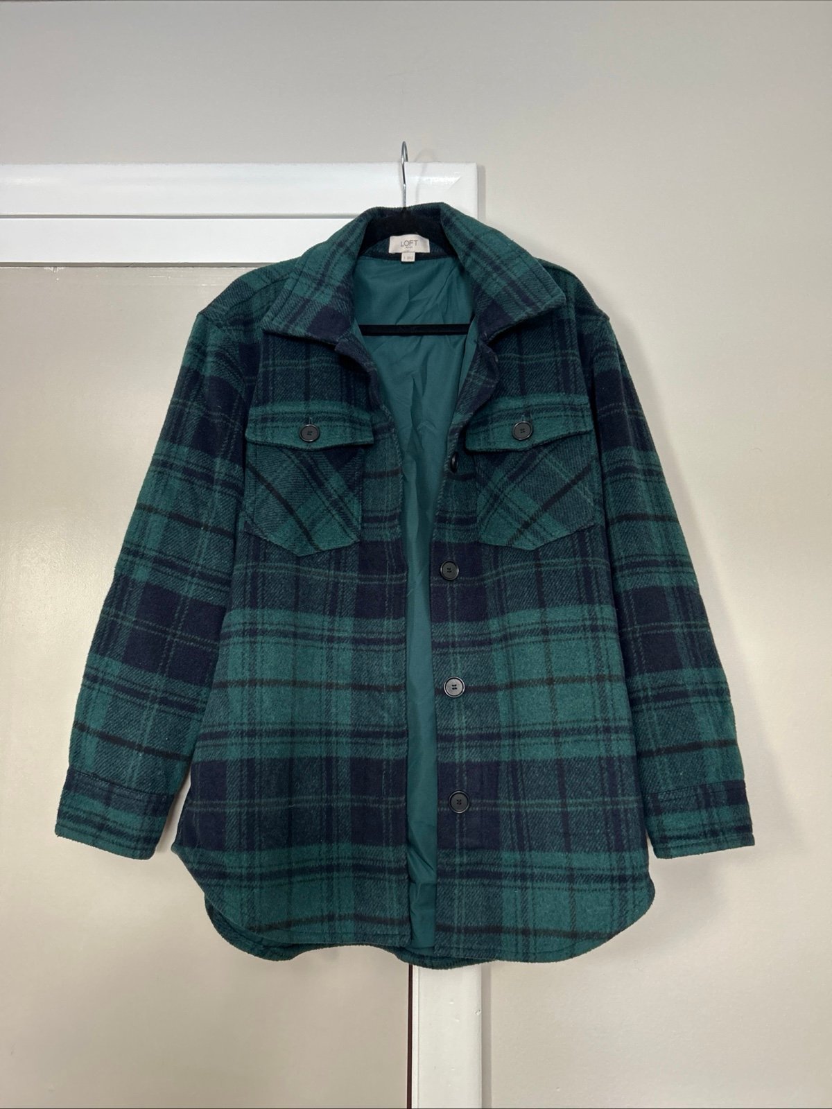 Loft Outlet Plaid Shacket Green And Blue Small