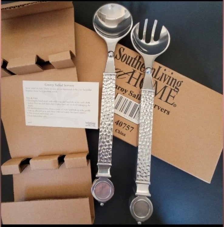 Southern Living at Home Silver Hammered Conroy Salad Server Set Engraveable