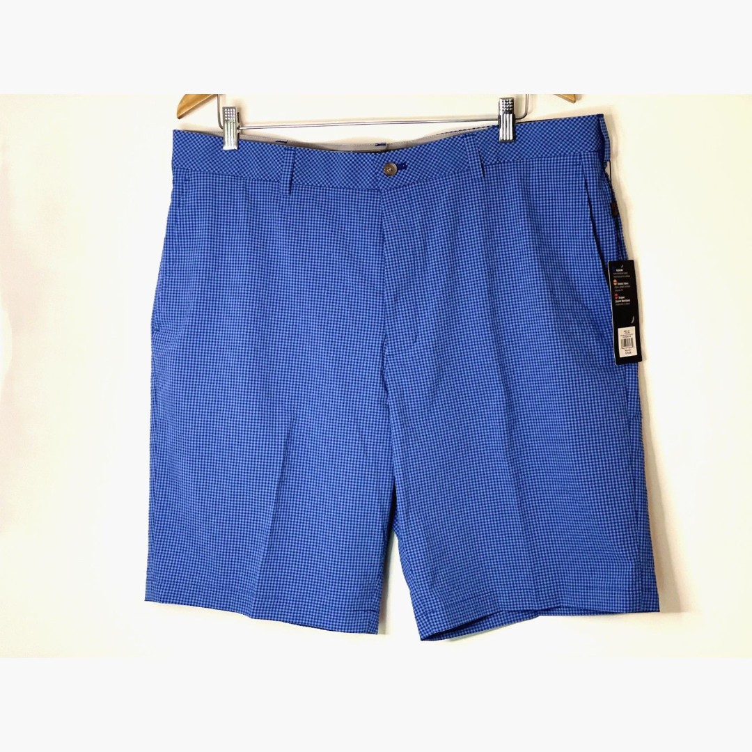 Walter Hagen Blue Gingham Golf Shorts HydroDri Gripper Waist Size 40 NEW m19