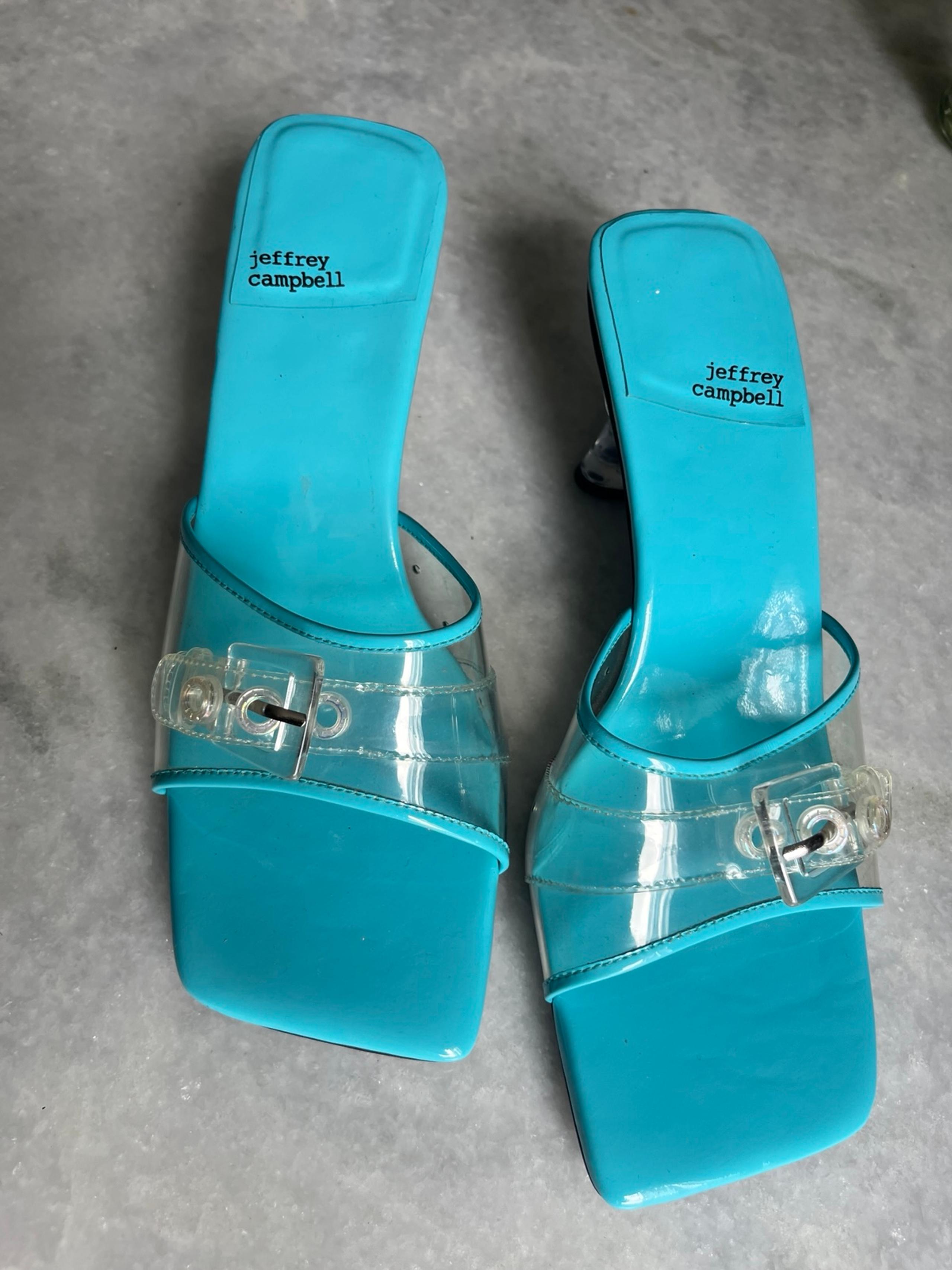 NWT retail $198. Jeffrey Campbell sz9. Sky blue sandals ls with you acrylic heel