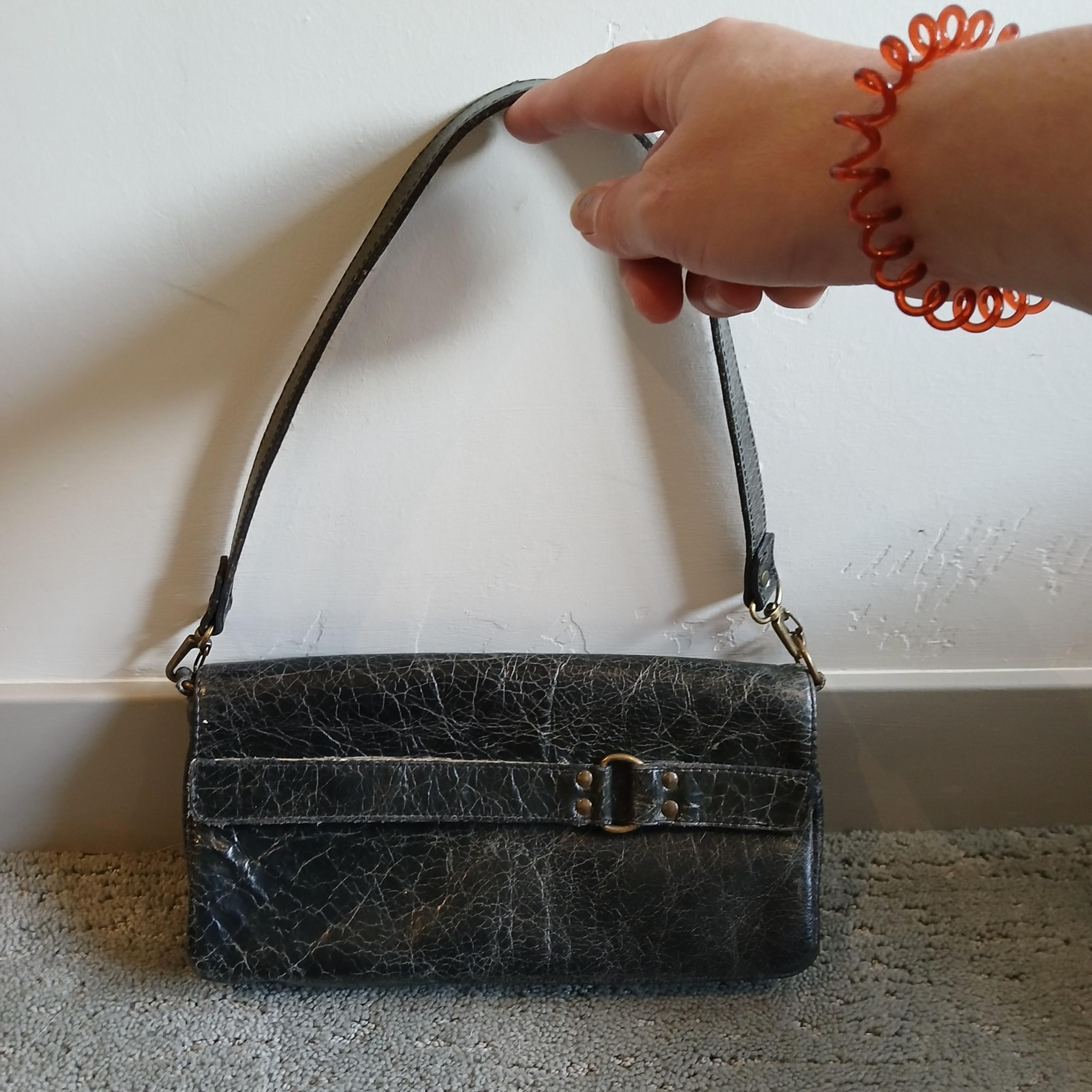 Kooba Shoulder Bag Distressed Black Leather Rectangular Hand Bag