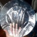 Vintage Glass serving/ cake plate with Roses 12 1/2in. Round.