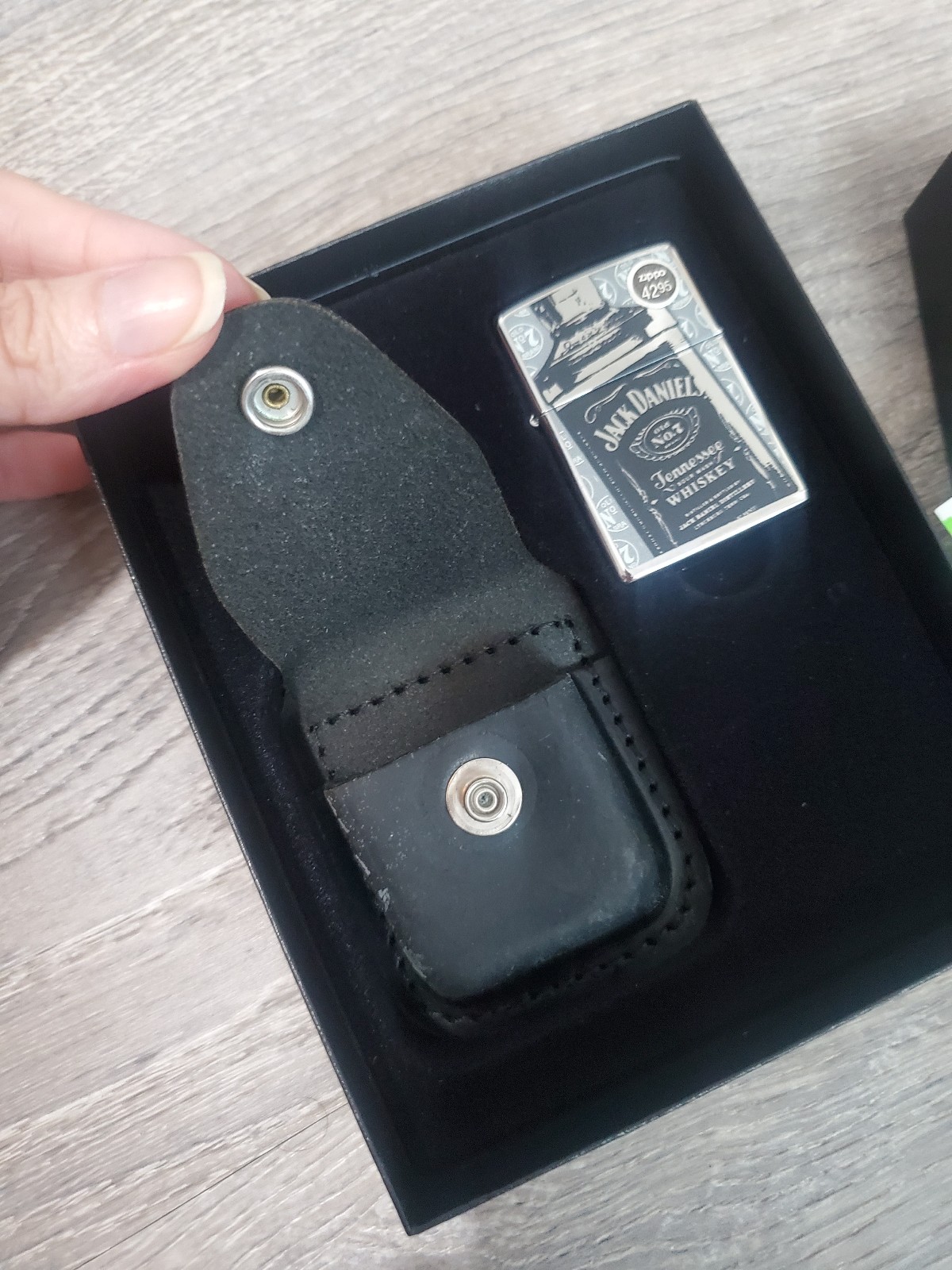 Jack Daniels Bottle Zippo Lighter and Leather Belt Pouch Gift Set - Old No. 7