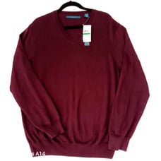 Perry Ellis Mens Long Sleeve Shirt V Neck Pima Cotton Burgundy Sz Large New