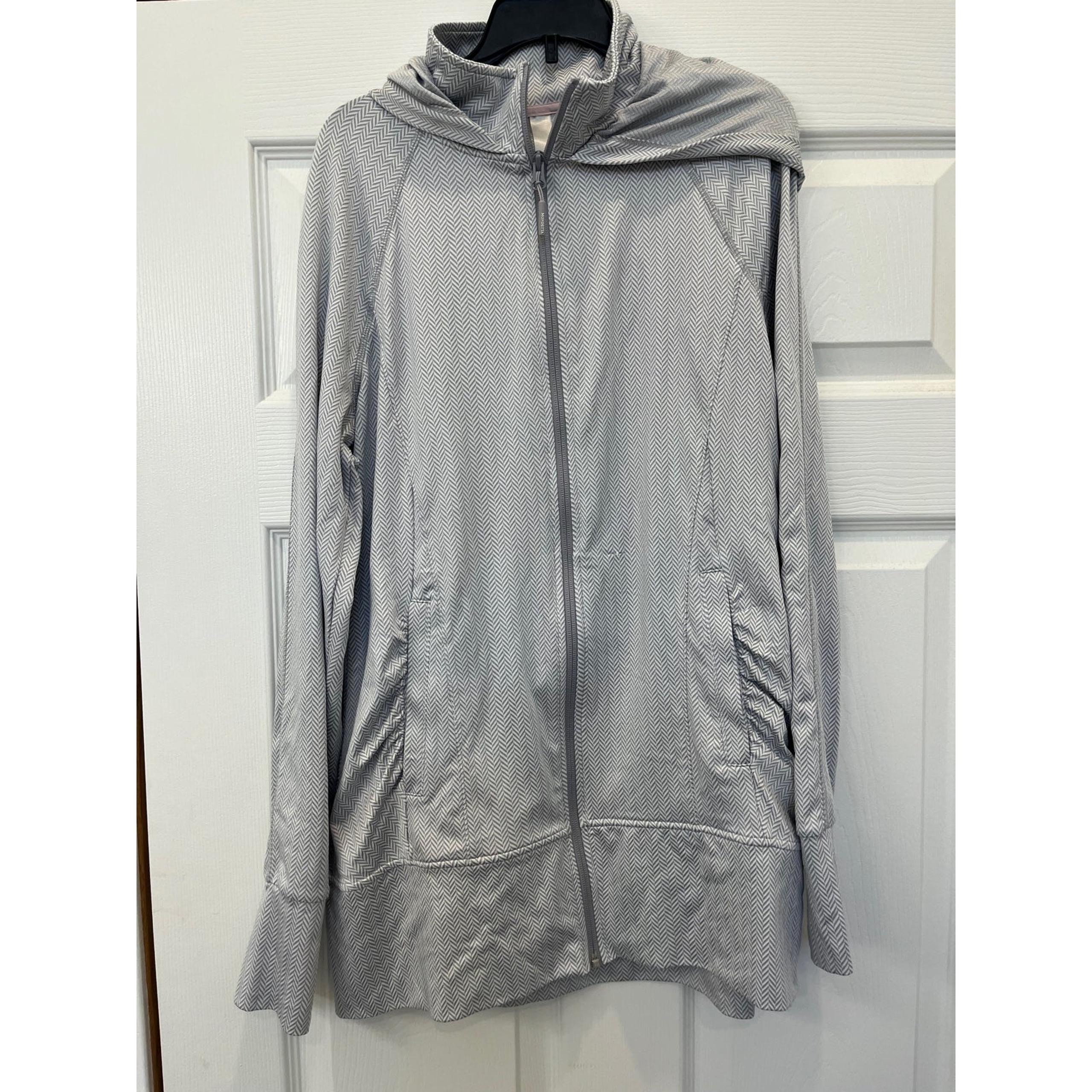 Mondetta Women's Full Zip Hooded Jacket Medium Thumbhole Herringbone Gray
