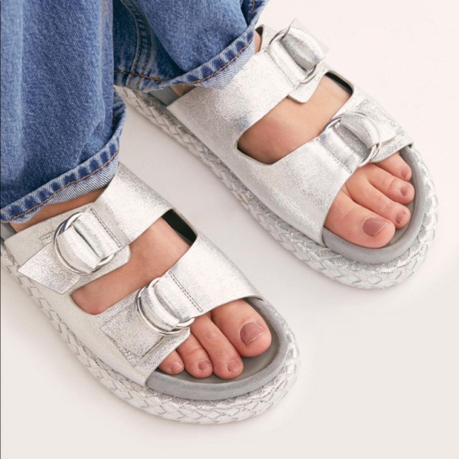 FREE PEOPLE Silver Panama Leather Platform Sandal 38 (8)