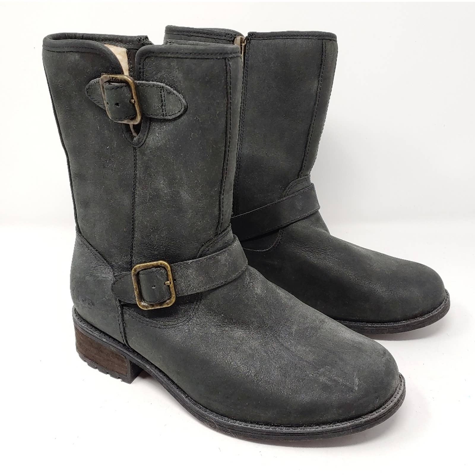 UGG Black Moto Buckle Leather Chaney Leather Boots Women's Size 8