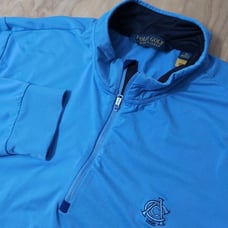 RALPH LAUREN POLO 1/4 Zip Pullover Sweater Performance 1895 ACC Logo POLO BLUE