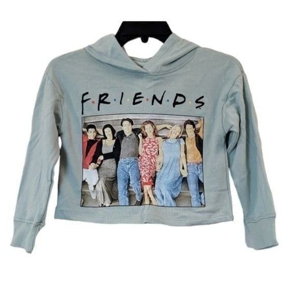 FRIENDS Girls XS 6/6X Sage Green Sweatshirt Graphic Printed Hooded Long Sleeve