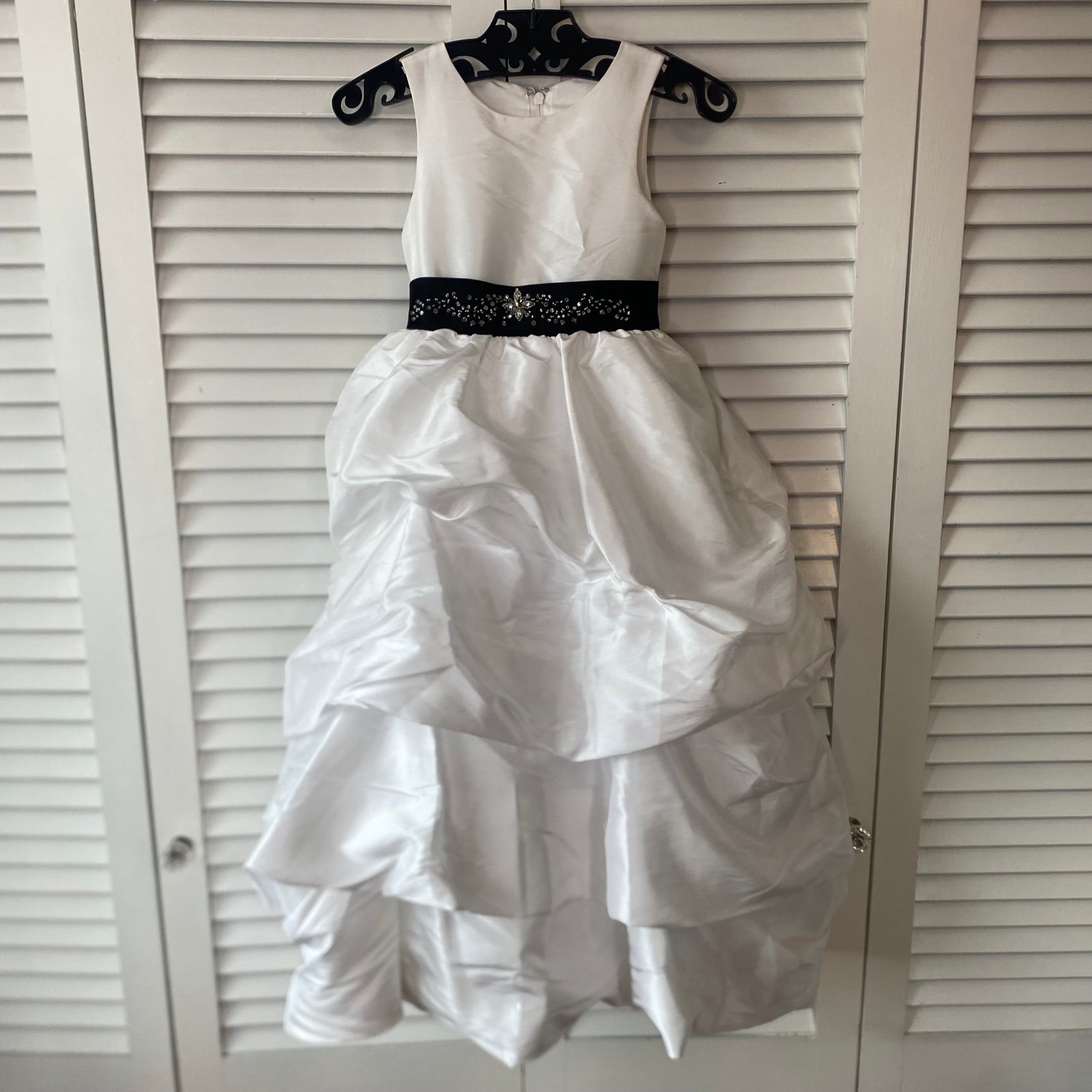 Sweet Beginnings | Elegant White Kids Dress with Black Sash | Size 4