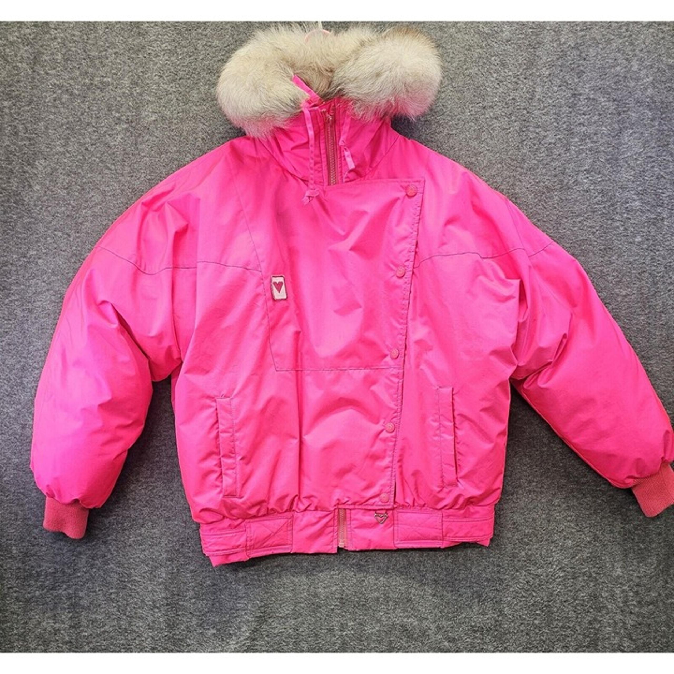 VTG Obermeyer Sport Dynasty Pink Fur Lined Bomber Zip Ski Jacket Size 10 Retro