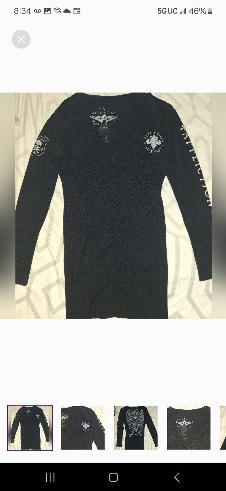 Affliction Live Fast Black V Neck Sweater/Dress