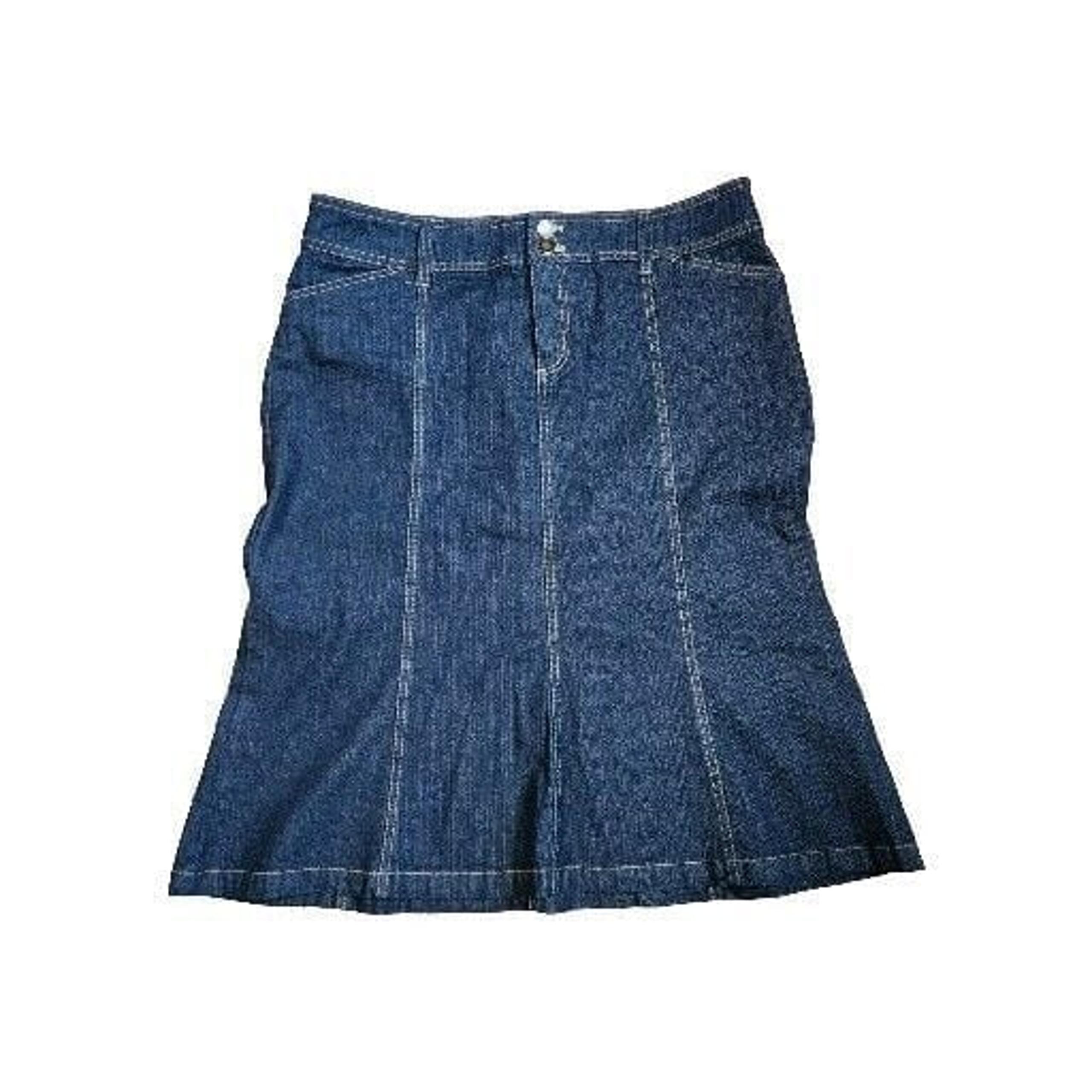 Vintage Bandolino Skirt Sz 14 Blue Denim A-line Midi Flare Western Cottage Boho
