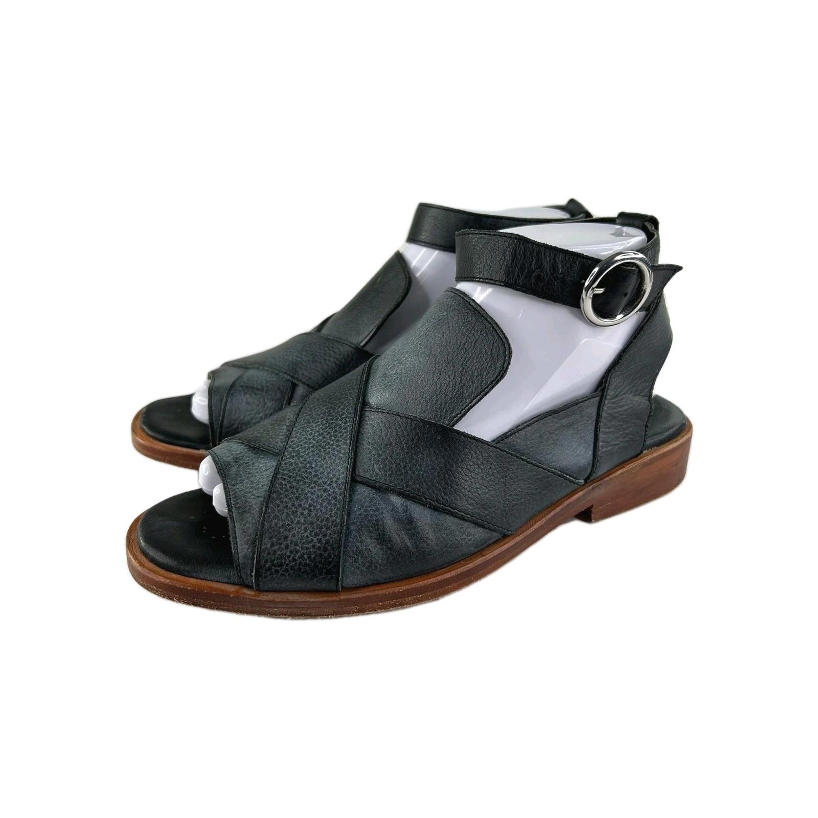 Free People Women's Catherine Ankle Strap Sandal US 7.5 Black Leather Open-Toe