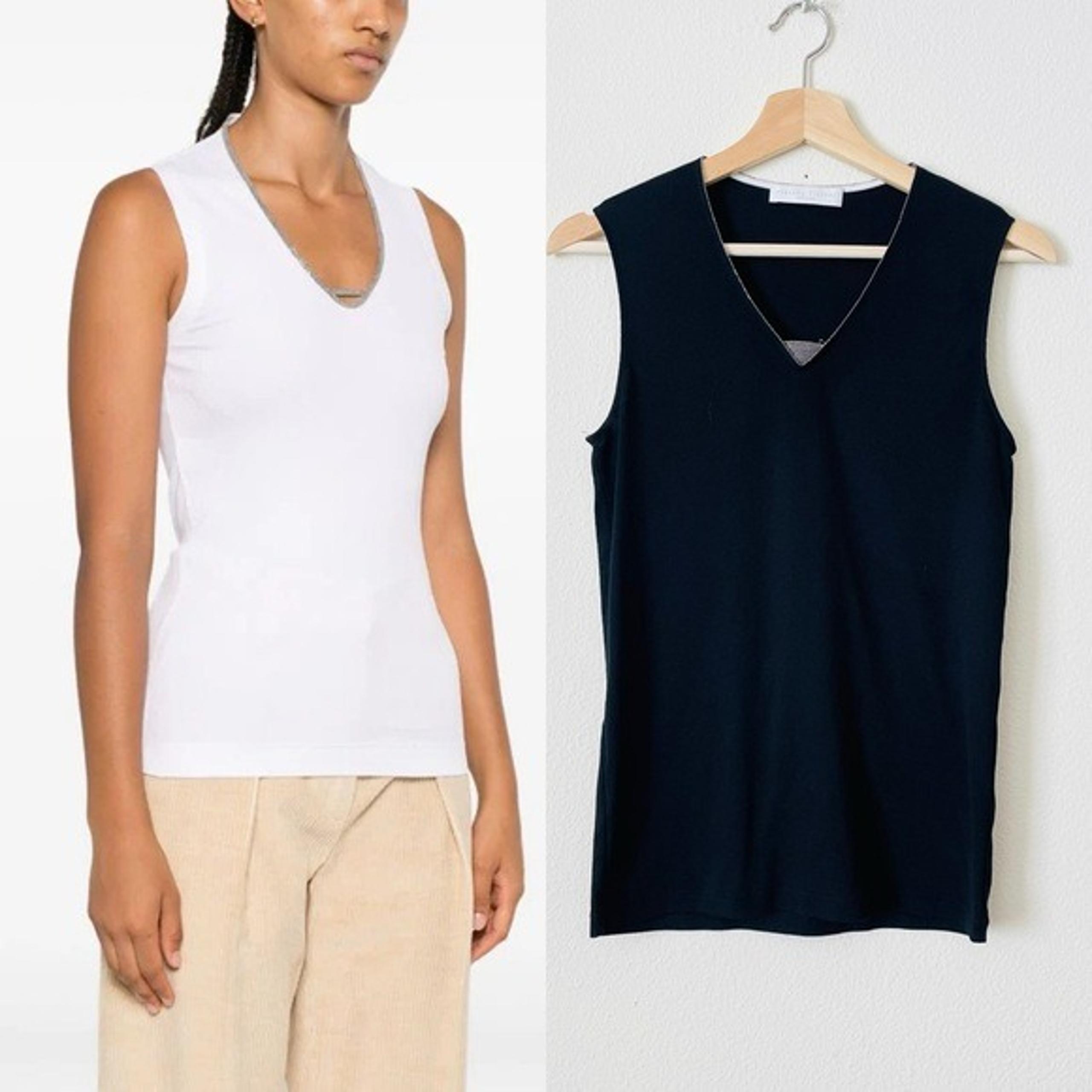 Fabiana Filippi MEDIUM black ribbed knit embellished Vneck tank top