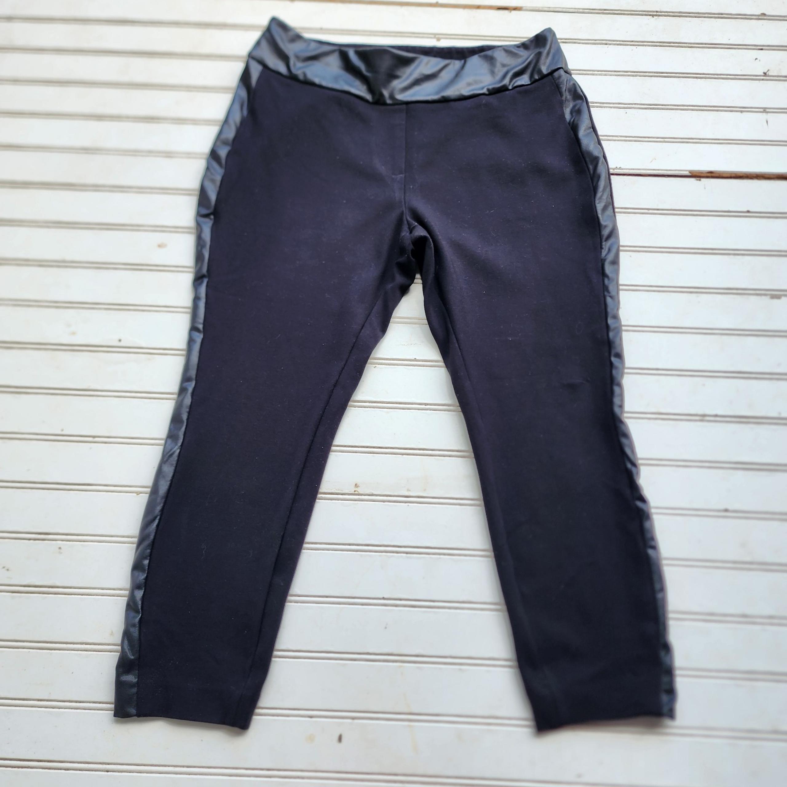 Express Pants Womens Black Faux Leather Sides Leggings Mid Rise Ankle Length M