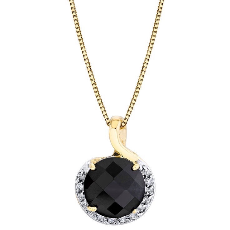 Onyx & Diamond (1/6 ct. t.w.) Halo 18 Pendant Necklace in 14k Gold - NWT