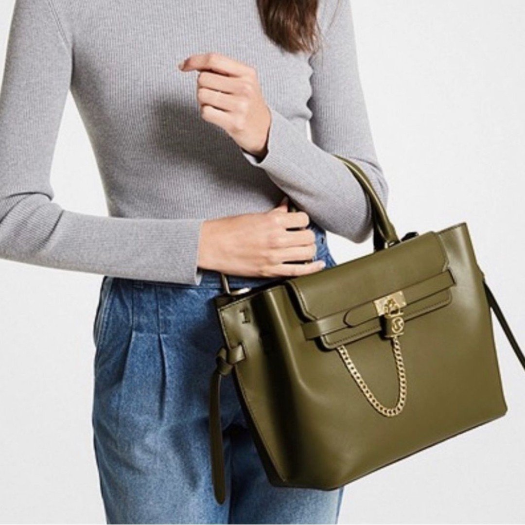 MICHAEL MICHAEL KORS Hamilton Legacy Leather Satchel Handbag Large Olive NWT