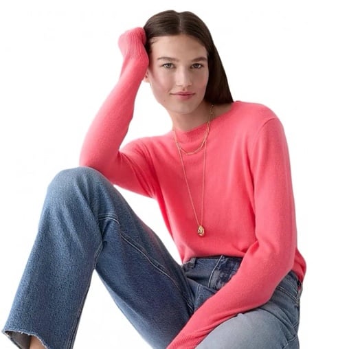 J. Crew 100% Cashmere Coral Pink Crew-Neck Long-Sleeve Casual Knit Sweater Small