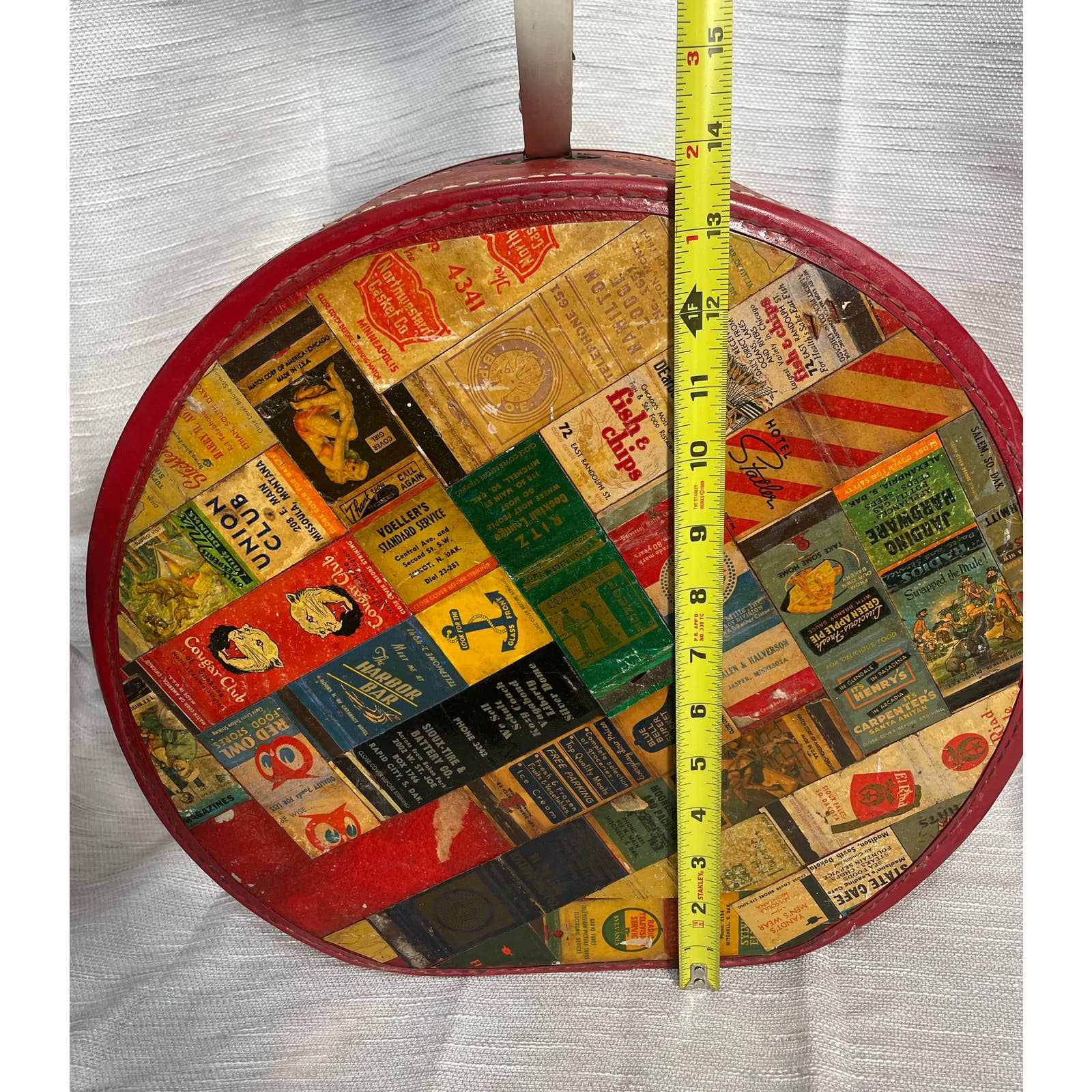 Rare 1940’s Hat Box Matchbook Covered Folk art antique Hand Made Art