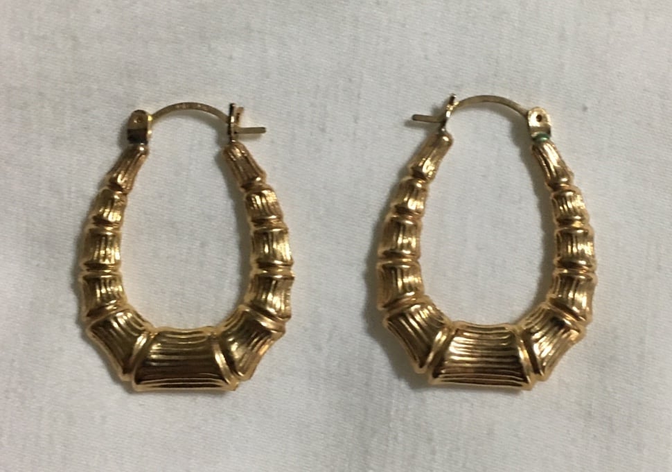 14K Gold Bamboo Design Pierced Earrings