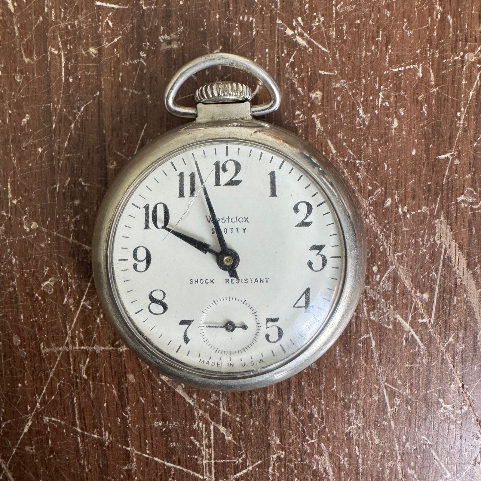 Vintage Westlox Scotty Shock Resistant Cracked Face Pocket Watch