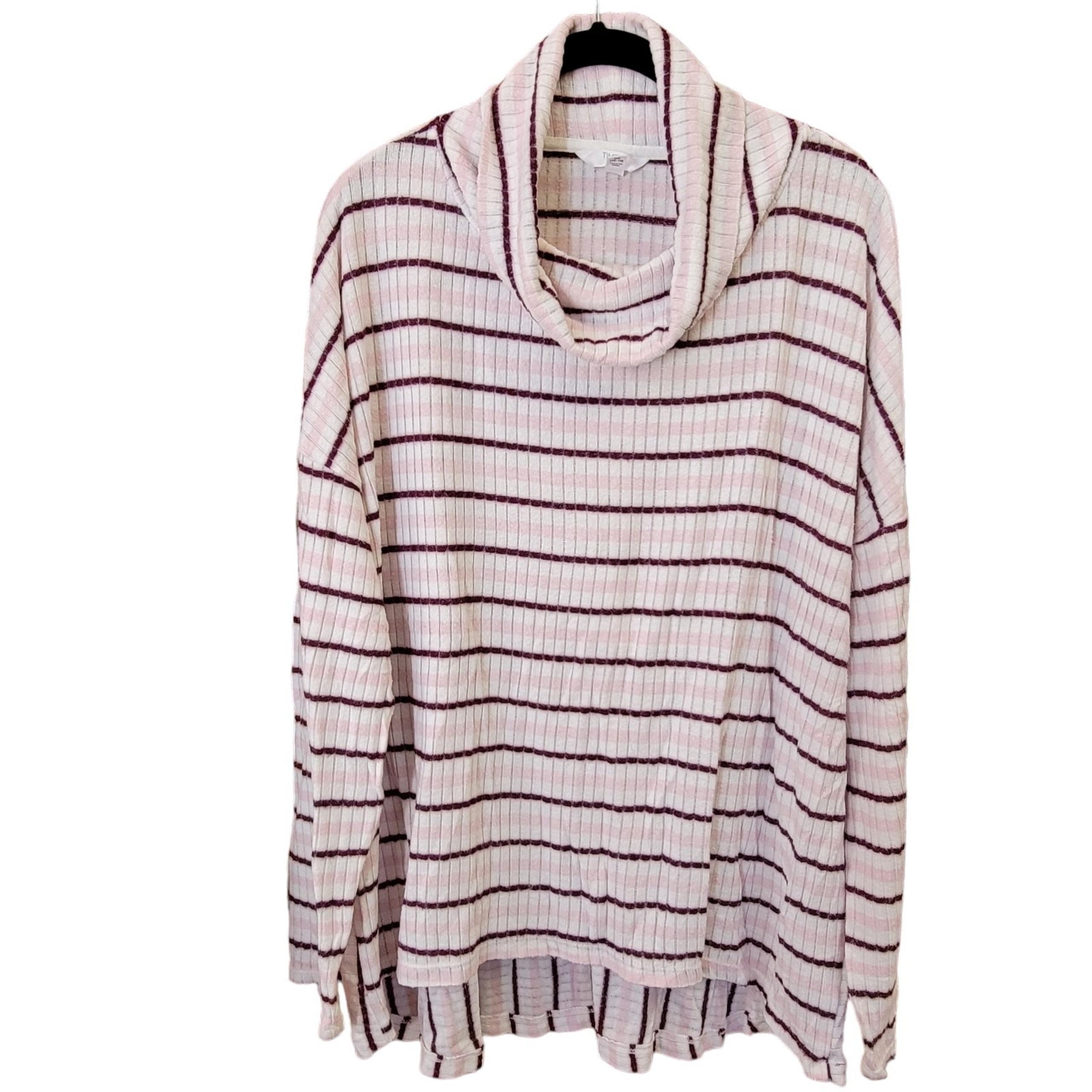 Time and Tru Cowl Neck Top Womens Sz XL Pink Burgundy White Striped Knit Shirt