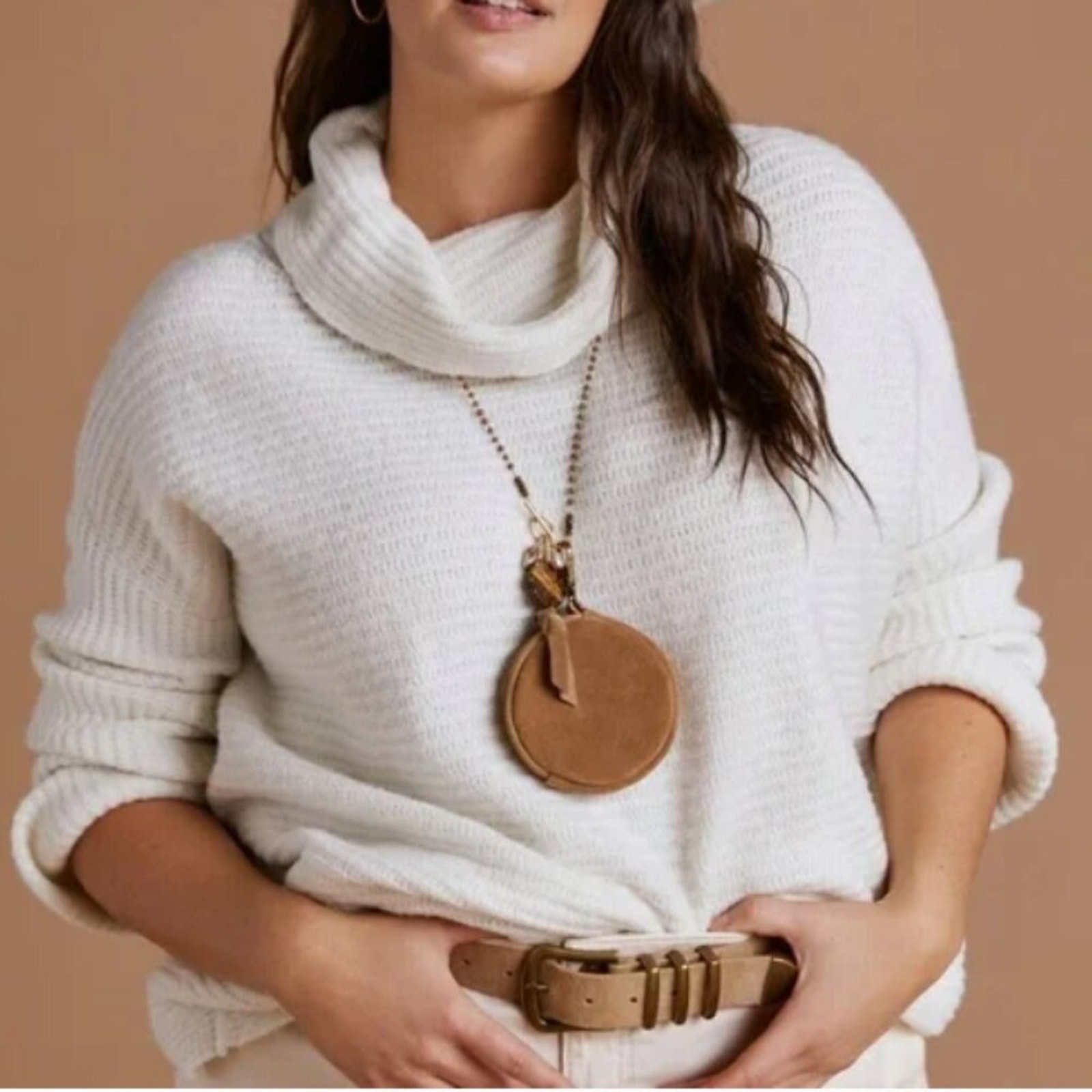ANTHROPOLOGIE Pilcro Cowl Neck Ivory Cream Oversized Knit Sweater Size Large