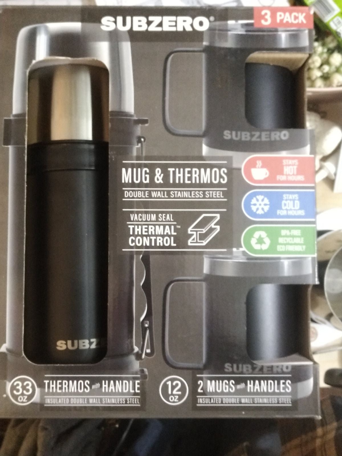 Show Price | Subzero 3pack double wall thermos 33 oz|2 mug 12 oz color black