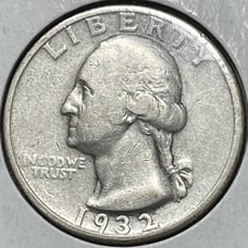 1932-S Key Date High Circulated Grade Fine/F15+ Washington US Silver Quarter