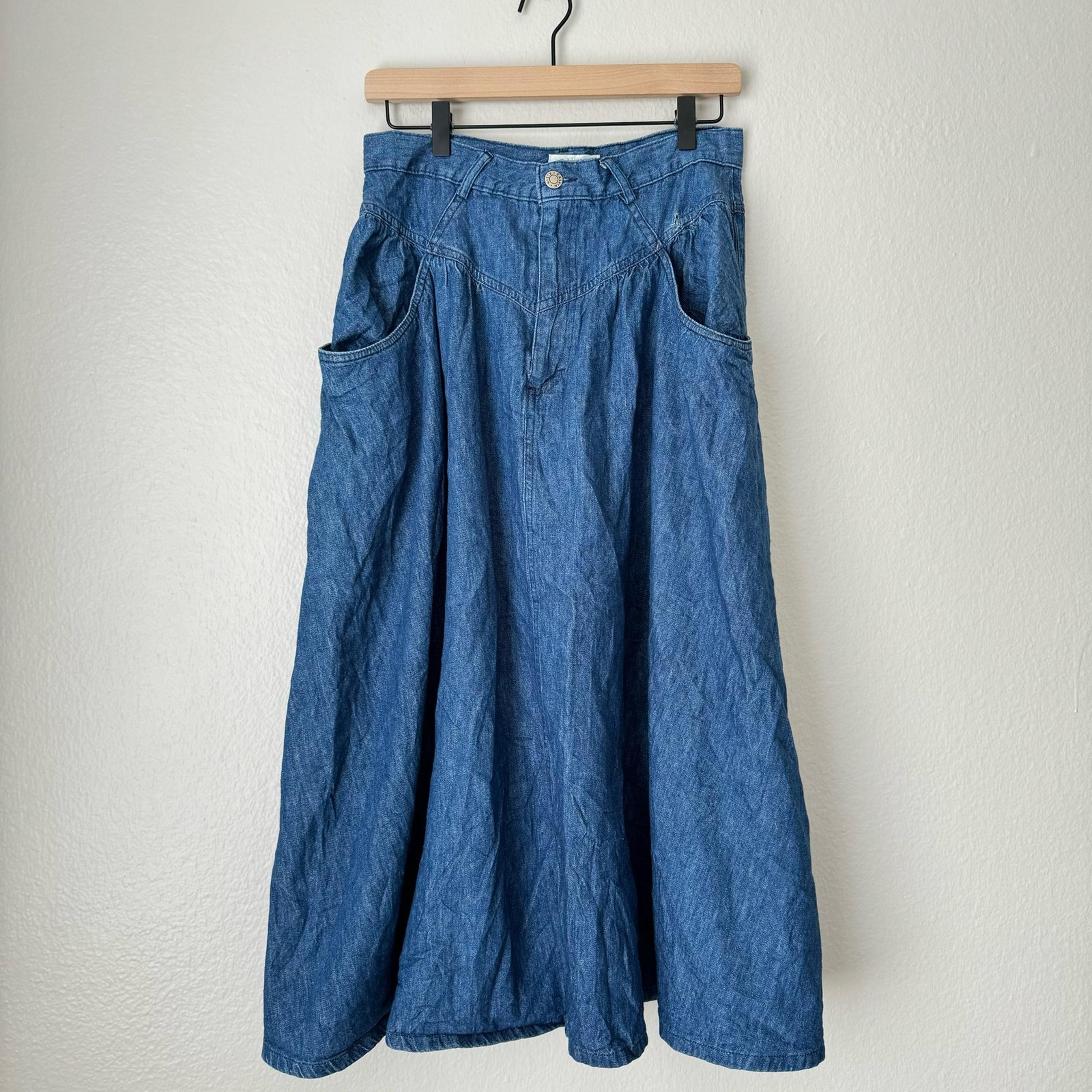 Vintage Calvin Klein Sport Women's Size 14 Cotton Denim Jean Maxi Skirt Pockets