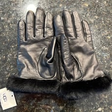 UGG Leather Gloves Shearling Shorty Black