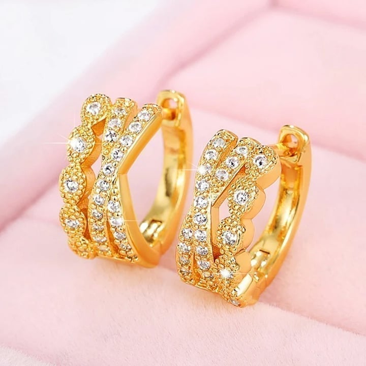 14K Gold 3 Row 2ct Diamond Huggie Hoop Womens Earrings Ladies Huggies Jewelry ct