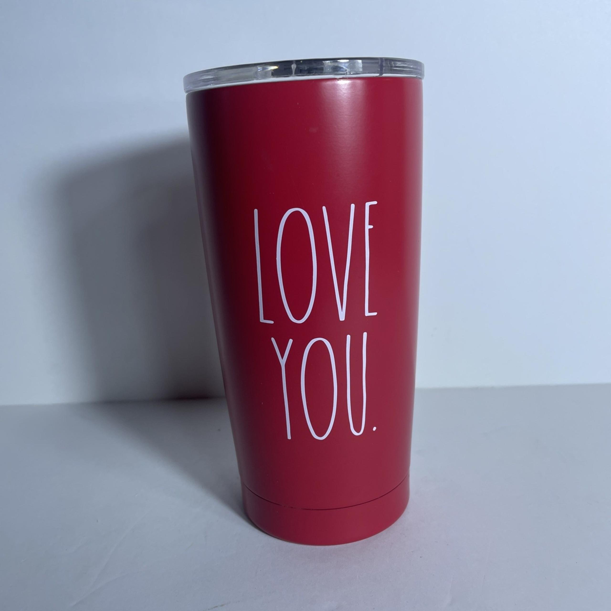 Rae Dunn "Love You" Tall Coffee Tumbler Travel Mug W/Lid Stainless Steel 17 OZ