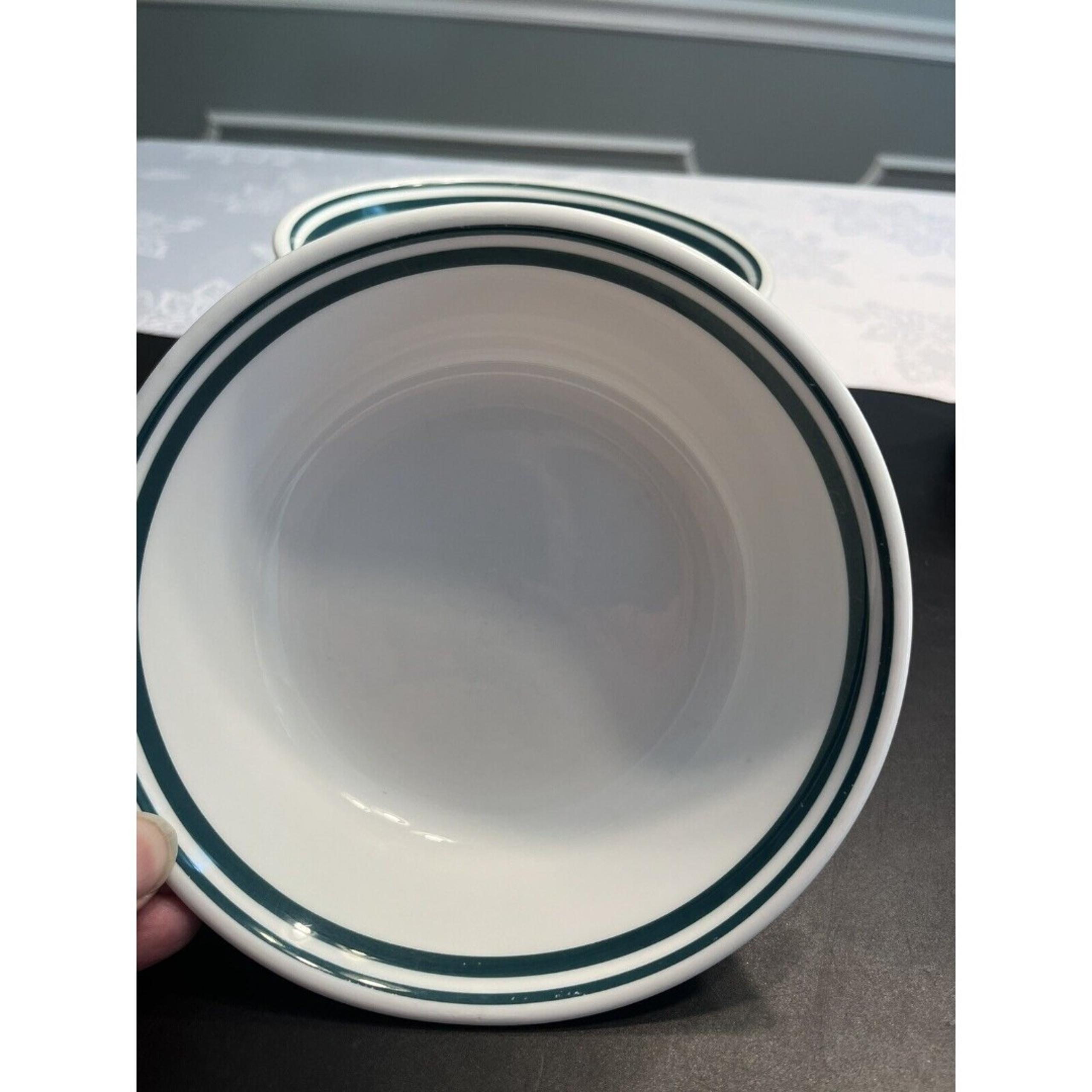 8pc Lenox Green Fields 6” Cereal Dessert Bowls White Green Stripes Casual Images