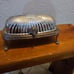 Vintage Footed Silver Plate Butter Dish with Roll Top and Glass Plate
