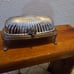 Vintage Footed Silver Plate Butter Dish with Roll Top and Glass Plate