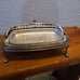 Vintage Footed Silver Plate Butter Dish with Roll Top and Glass Plate
