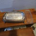 Vintage Footed Silver Plate Butter Dish with Roll Top and Glass Plate