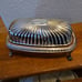 Vintage Footed Silver Plate Butter Dish with Roll Top and Glass Plate