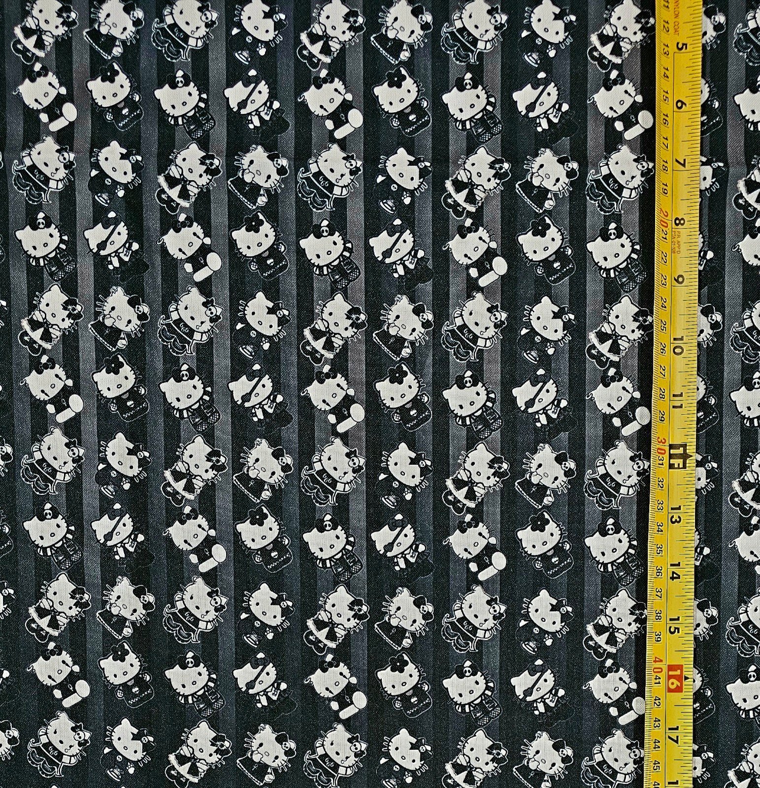HELLO KITTY GOTHIC PUNKSTARS STRIPS FABRIC 1 YARD (36 X58 ) BRAND NEW