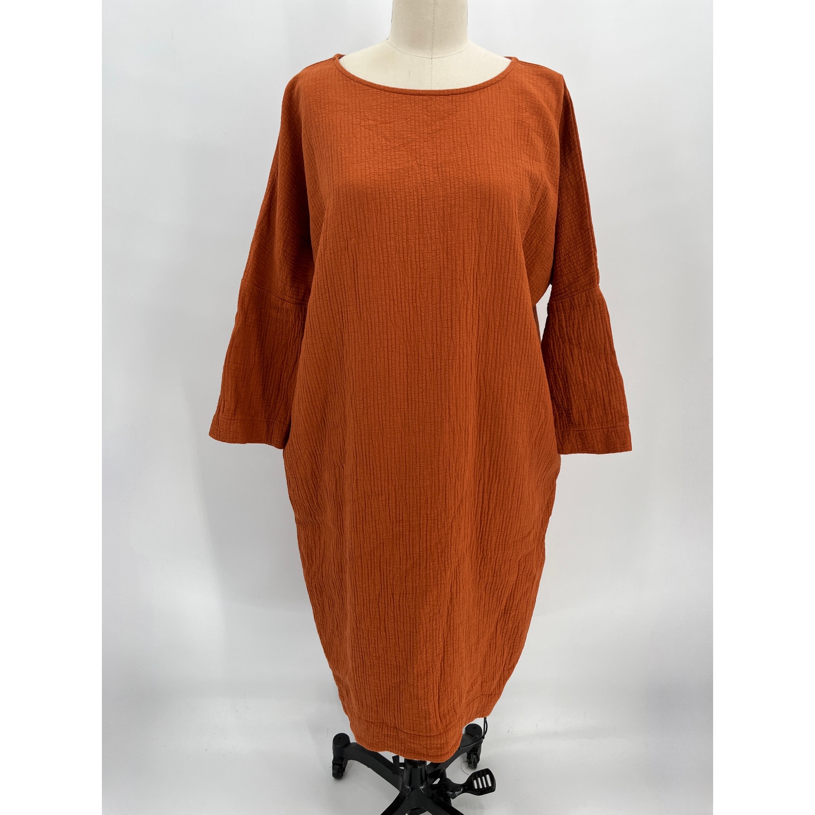 Black Crane Bud Dress Sz XS Brick Burnt Orange Long Sleeve Oversized Relaxed