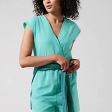 Athleta Romper Womens M ligh blue Marlow V-Neck Waist Tie Athletic Stretchy NWT