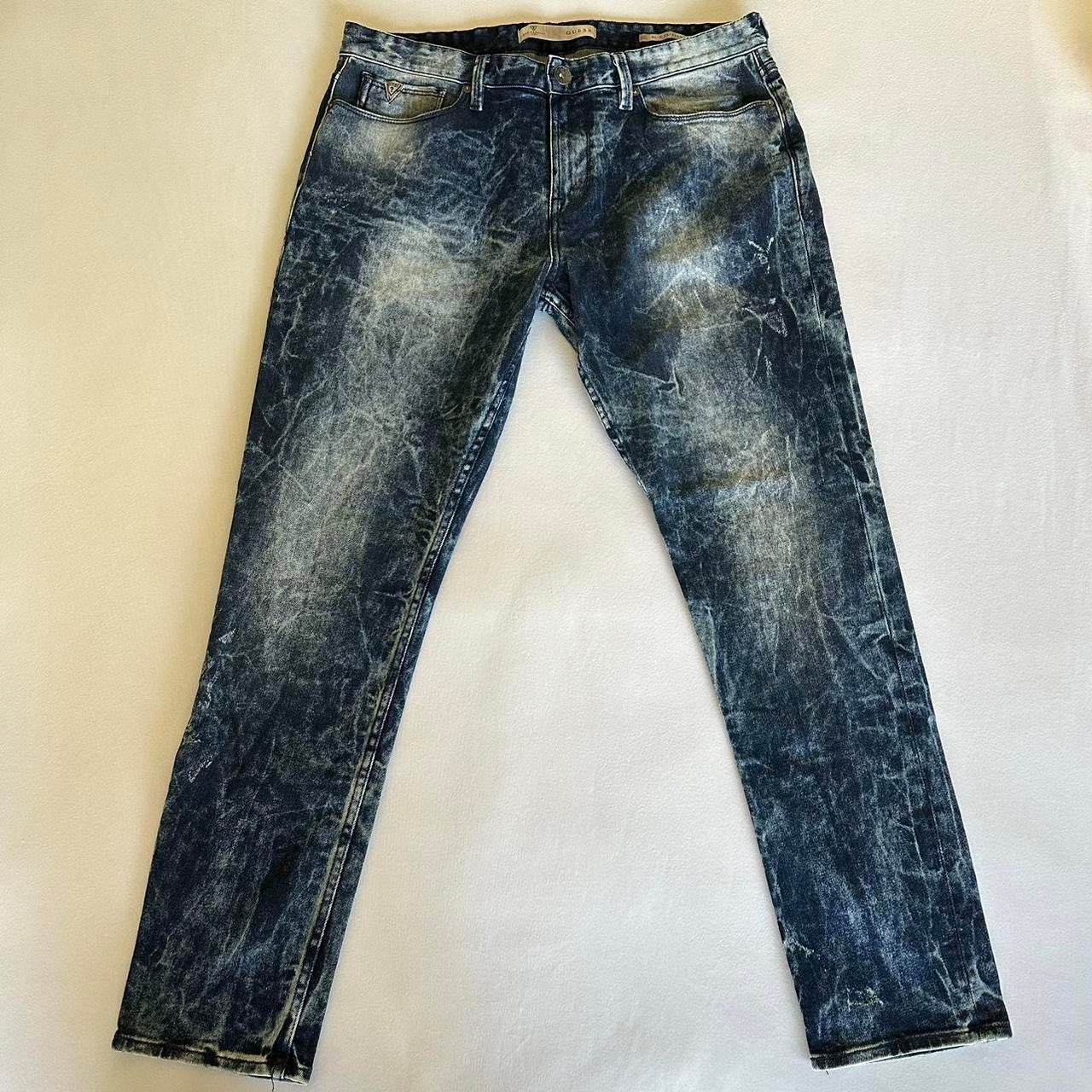 mens guess slim tapered acid washed jeans / 36/30