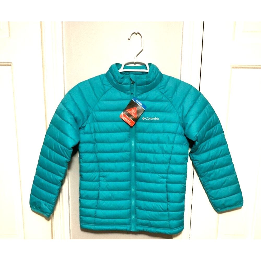 NWT Columbia Kids Omni-Heat Thermal Reflective Puffy Jacket M 10/12 Teal Aqua