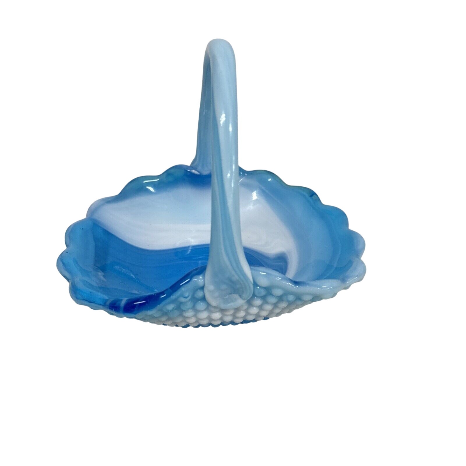 Vintage Hobnail Blue and White Marble Slag Glass Basket