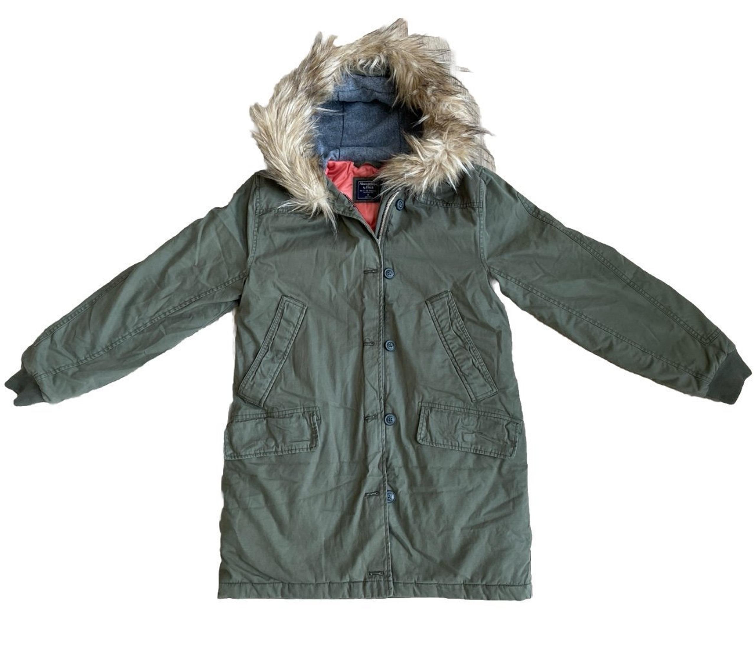 Abercrombie & Fitch Womens Olive Faux Fur Hooded Parka Military Jacket Small