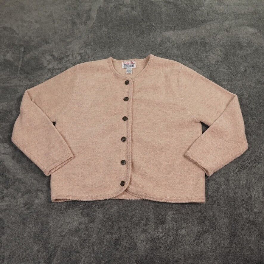 VTG Tally Ho Sweater Womens L Brown Wool Bronze Buttons Made Australia Grandma